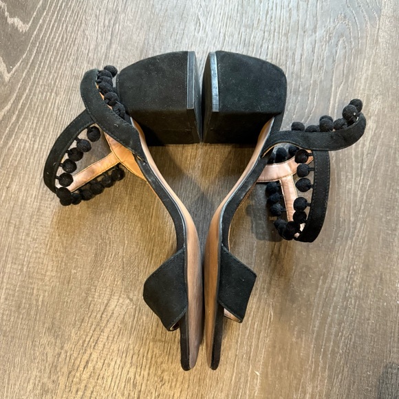 Zara Black Block Heel Sandals with Fringe Ankle Strap Size 38 - Picture 4 of 6